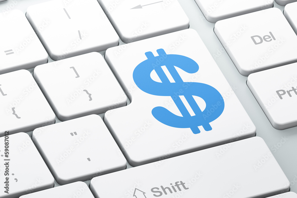 Poster currency concept: dollar on computer keyboard background