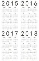 Set of european 2015, 2016, 2017, 2018 calendars