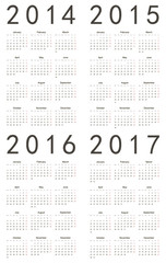 Set of european 2014, 2015, 2016, 2017 calendars