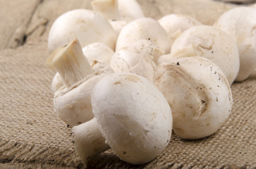 freshly cut ​​mushrooms on jute
