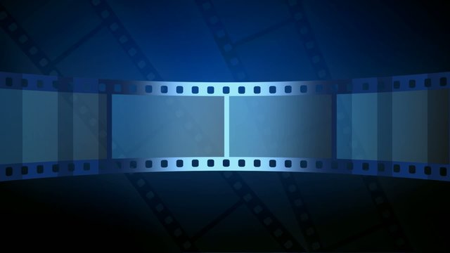 abstract blue motion background with moving film strip in loop