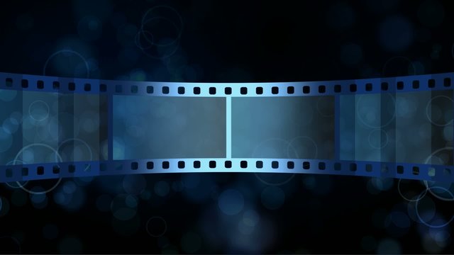 abstract blue motion background with moving film strip in loop