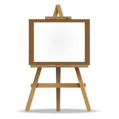 white canvas on an easel.