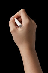 female teen hand with chalk to write something