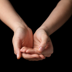 female teen hands begging for something