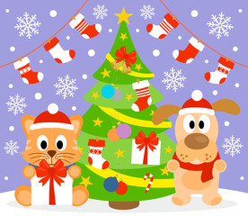 New Year background card with animal,violet