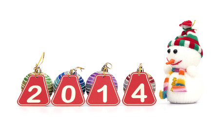 2014 year figures with Christmas balls on white background