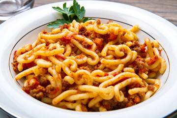  pasta with bolognaise sauce and herbs