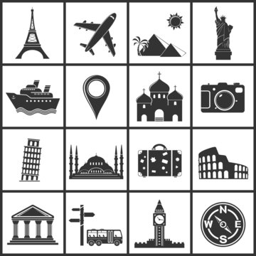 Vector travel and landmarks icons
