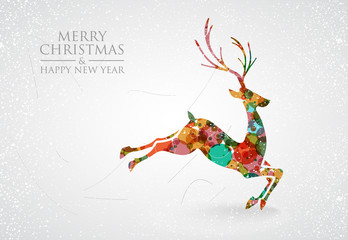 Merry Christmas colorful reindeer greeting card © Cienpies Design