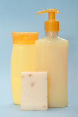 almonds soap, shampoo and shower gel
