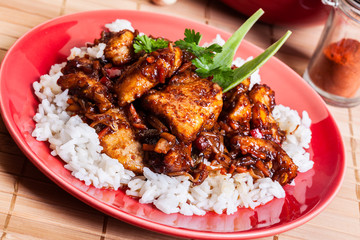 Sweet and sour pork and rice