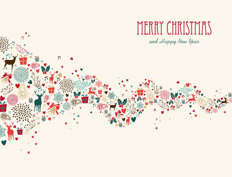 Merry Christmas wave composition greeting card