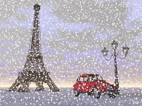 Paris In Winter, France - 3D Render