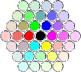 Cans of paint in the hexagonal