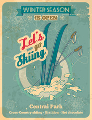 Let's go skiing retro poster