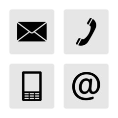 Contact monochrome icons set - envelope, mobile, phone, mail