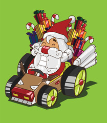Santa Claus drives a car reindeer style