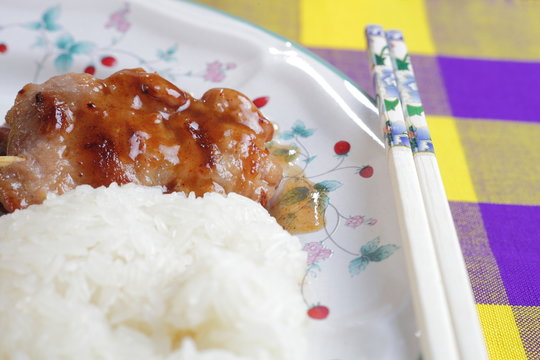 pork barbeque with sticky rice