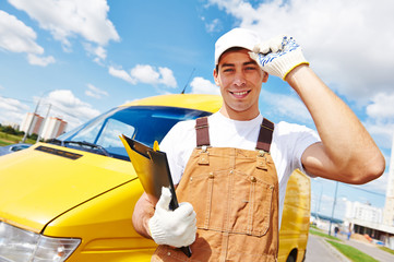 Delivery man with distribution van