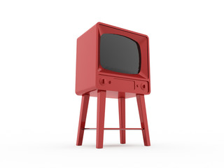 Old red vintage TV isolated on white