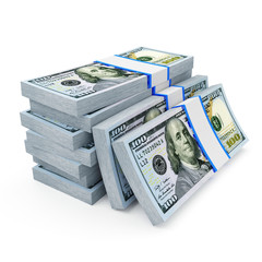 Stack of New 2013 Dollar Bills on white background