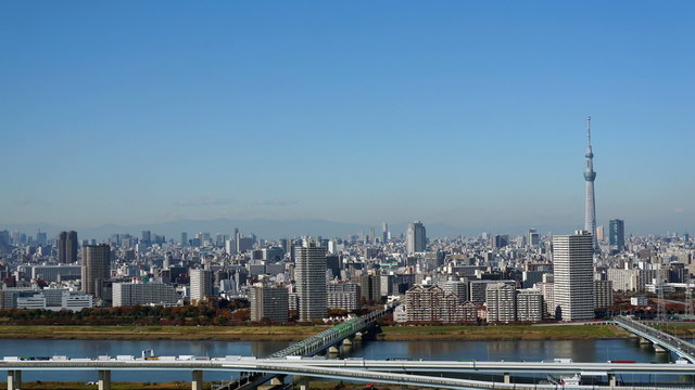 東京スカイツリーと東京都心の街並　インターバル撮影
