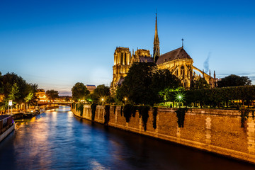 Notre Dame de Paris Cathedral and Seine River in the Evening, Pa