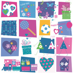 hearts flowers and birthday gifts pattern