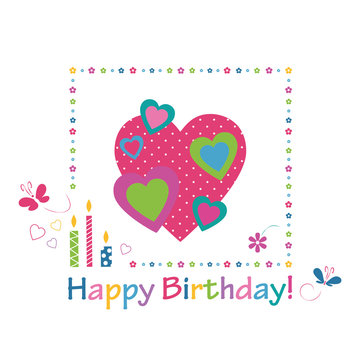 colorful hearts happy birthday card