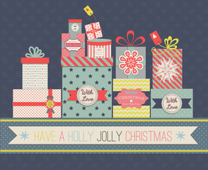 Collection of vector colorful Christmas present boxes