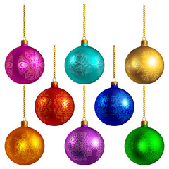 Set of bright colored christmas balls, isolated on white