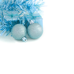 Fototapeta na wymiar Two Blue Ball with Gift Box New Year and Christmas