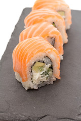 Philadelphia sushi roll isolated on white background