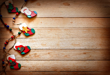 christmas decorations on wooden background