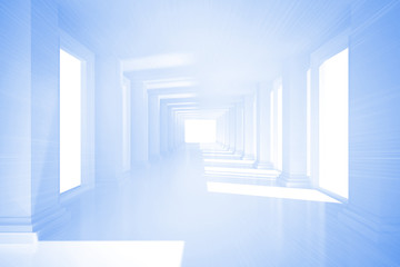 Bright blue room with columns