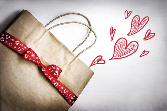 Valentine's Gift Bag With Red Ribbon 