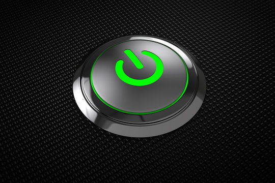 Green LED power button on black background.