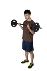Obraz premium Young sports man with barbell