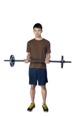 Young sports man with barbell