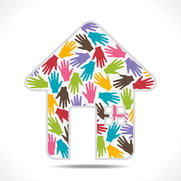 home icon design with colorful hand pattern vector