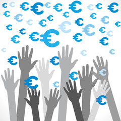 every hand catch the falling euro background vector