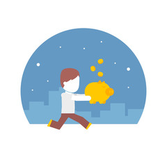 man running with a piggy bank full of money