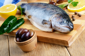 Raw trout on the board