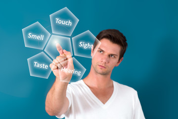 Brunette Man Pressing Virtual Button