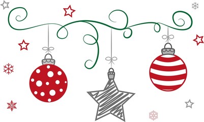 Weihnachtskugeln und Weihnachtsstern am Band - Vektor