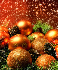 Obraz na płótnie Canvas A bright Christmas background with orange balls
