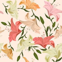 Vintage seamless pattern lily