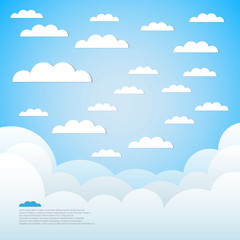 Good weather paper background - Blue sky with clouds and ocean w