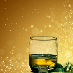 Glasses of shots on abstract background